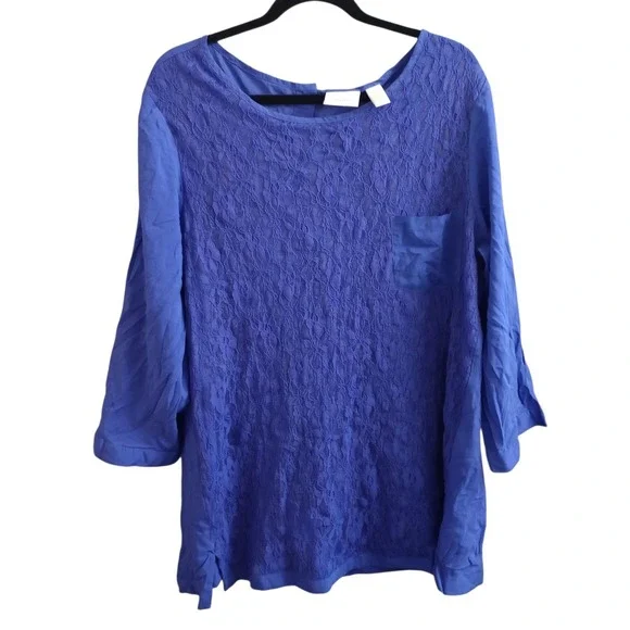 Chico's Blouse Lace Overlay Back Buttons Feminine Romantic Purple Size 3 (XL) - Picture 1 of 6